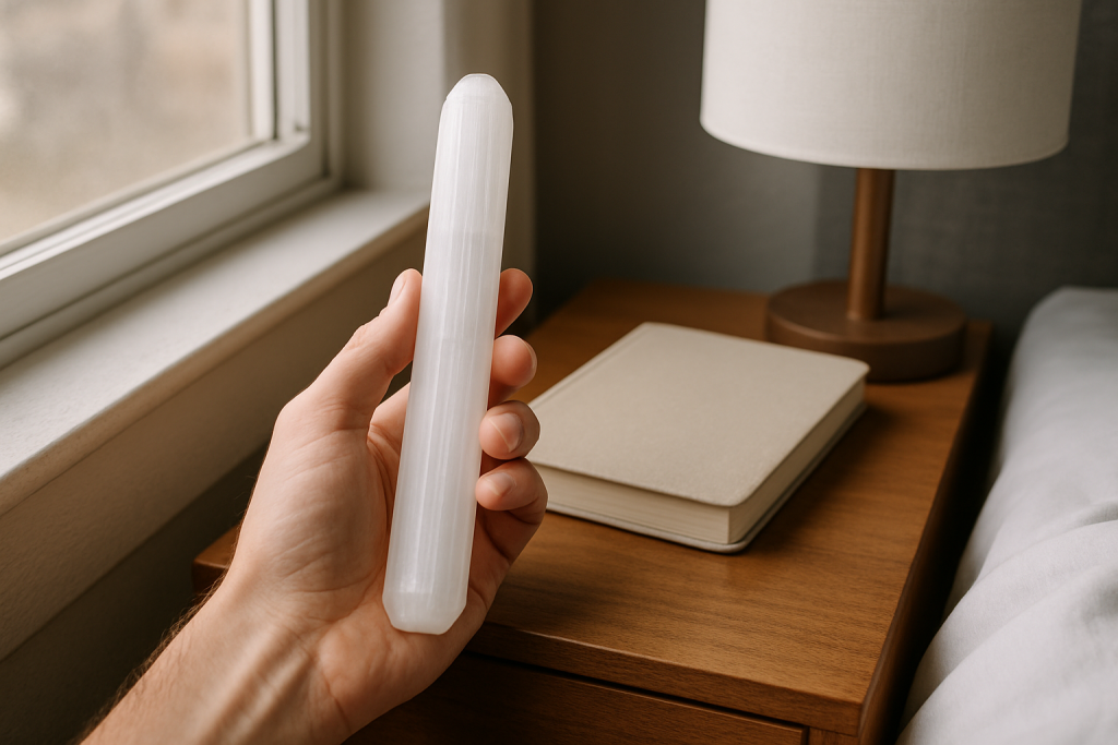 Selenite crystal clearing bedroom energy
