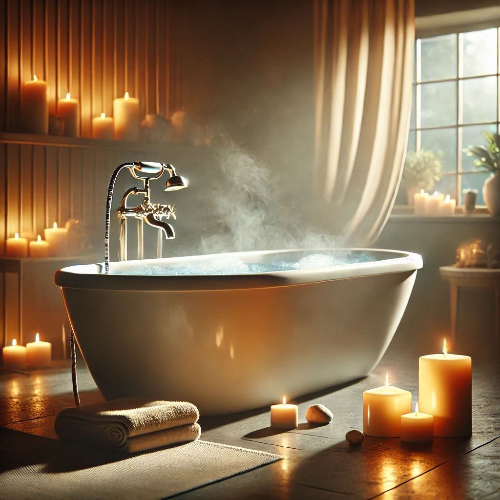 Warm relaxing bath preparing body for sleep.