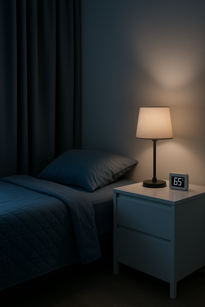 Dark cool bedroom setup ideal for deep sleep