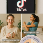 Vertical collage showing how social media and wellness trends influence sleep routines