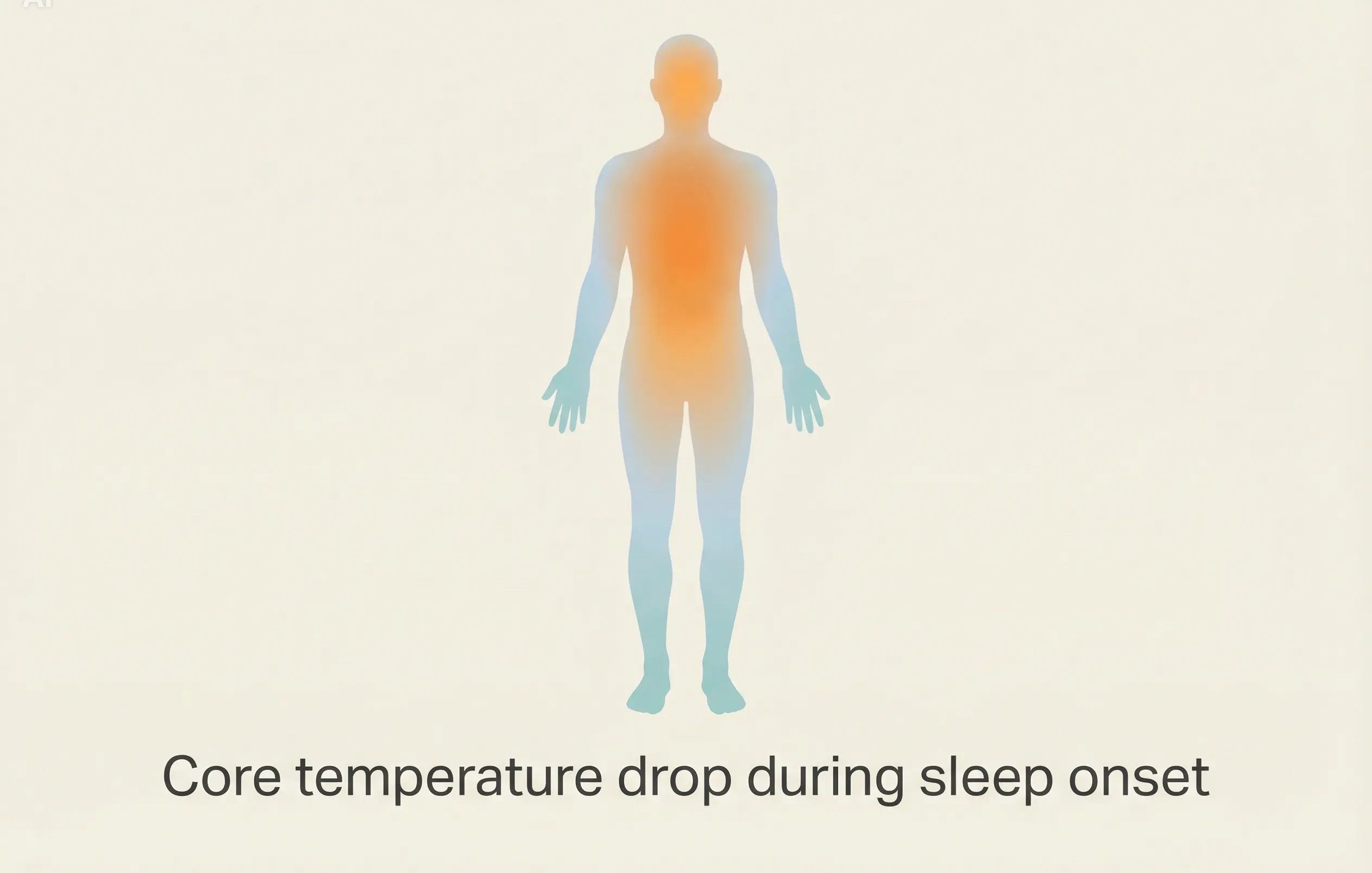 Diagram illustrating core body temperature drop during sleep onset for optimal sleep conditions
