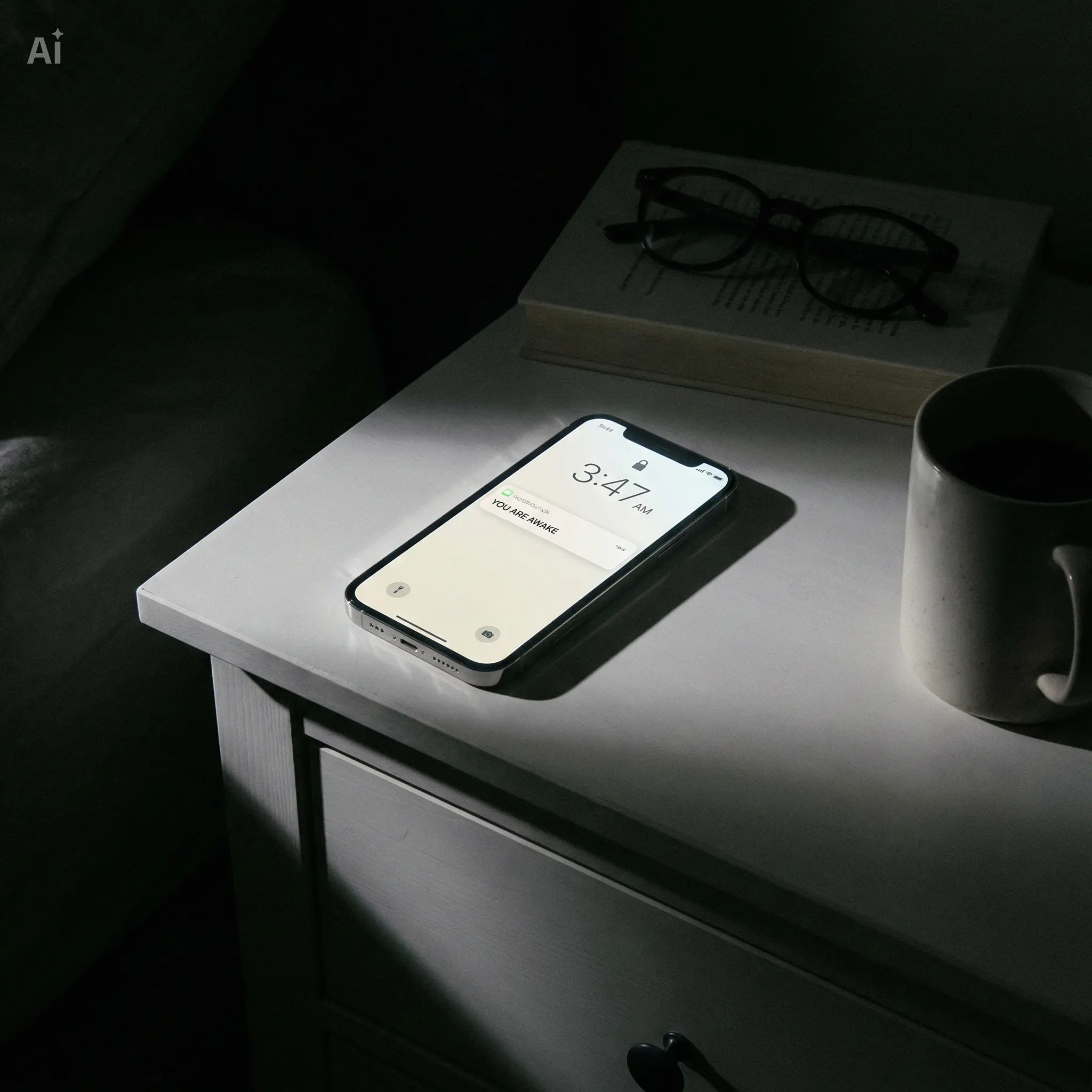 A phone screen glowing in a dark bedroom — the worst thing to reach for when you wake up at night and can’t fall back asleep